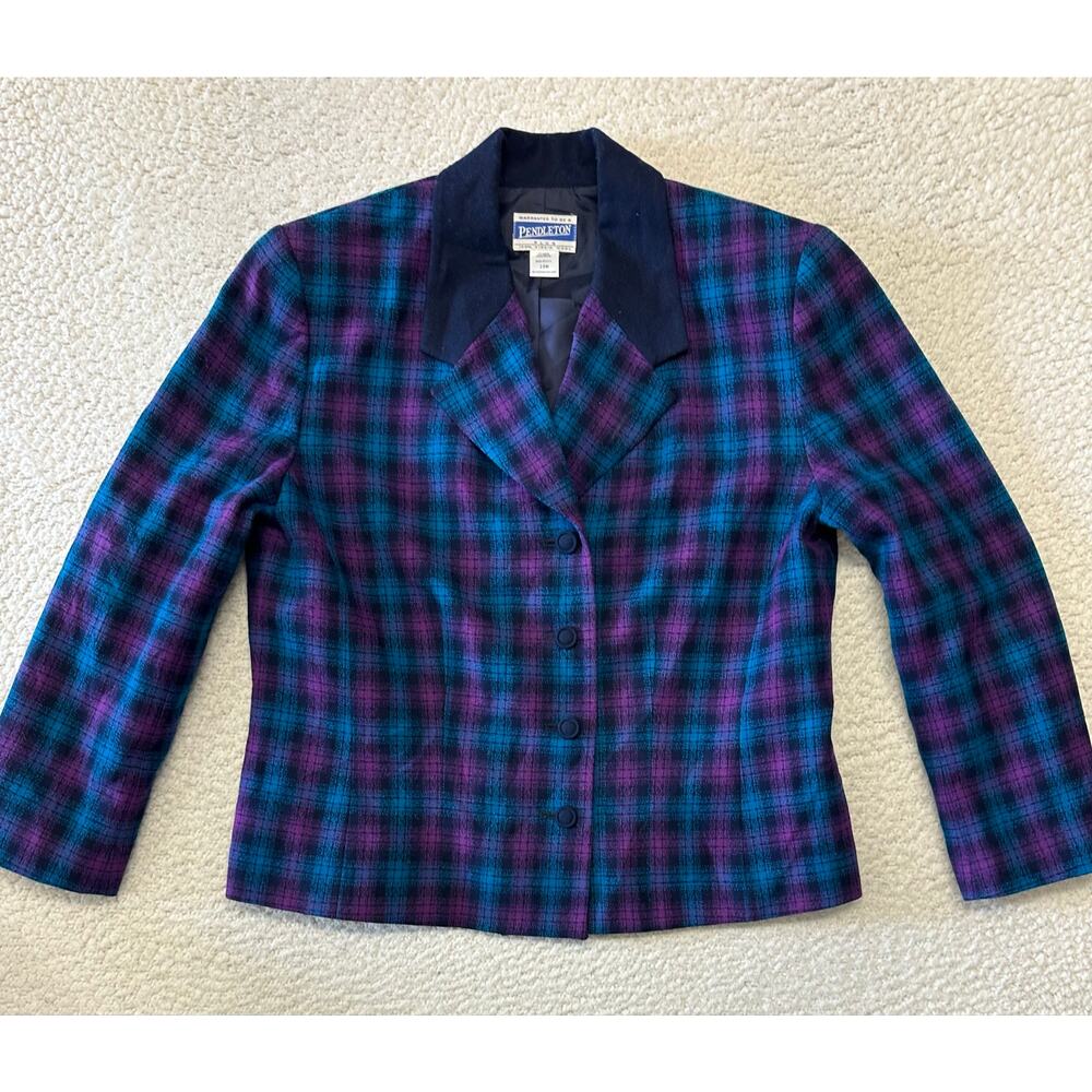 Vintage Pendleton Womens Plaid Wool Blazer Jacket Size 14